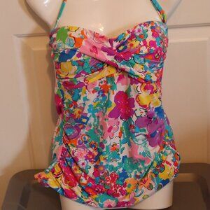 Anne Cole Signature Colorful Removable Strap Tankini Top Size Large Twist Top